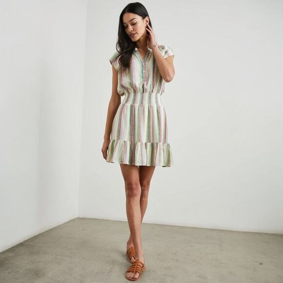 Rails Augustine Smocked Waist Mini Dress in Palais Stripe Size M - Picture 3 of 10